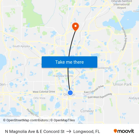N Magnolia Ave & E Concord St to Longwood, FL map