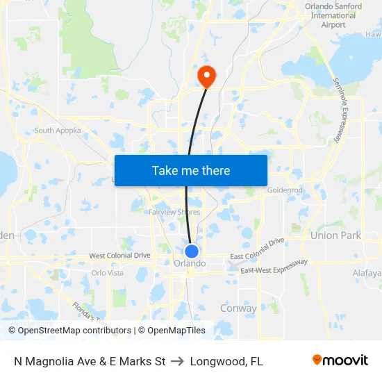 N Magnolia Ave & E Marks St to Longwood, FL map