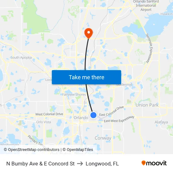 N Bumby Ave & E Concord St to Longwood, FL map