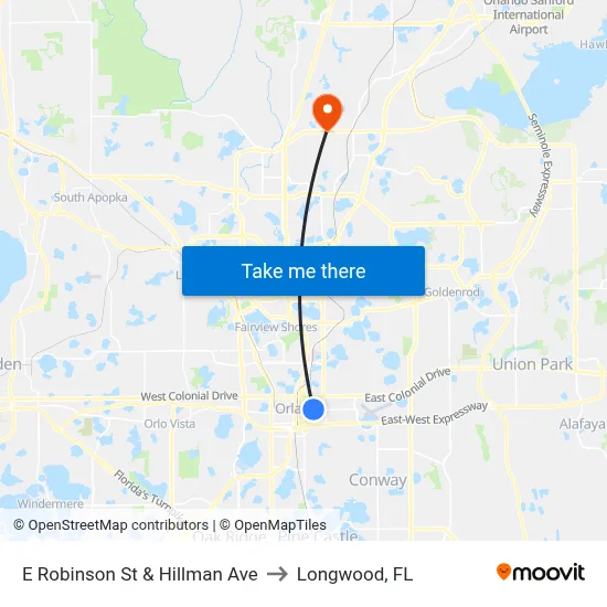 E Robinson St & Hillman Ave to Longwood, FL map