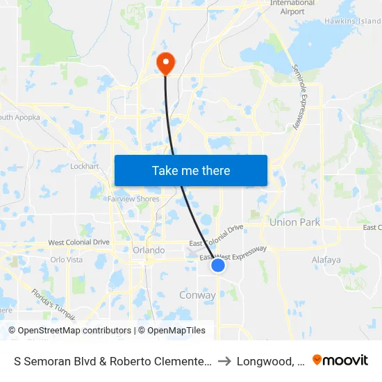 S Semoran Blvd & Roberto Clemente Rd to Longwood, FL map