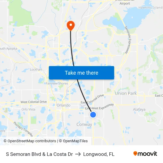 S Semoran Blvd & La Costa Dr to Longwood, FL map
