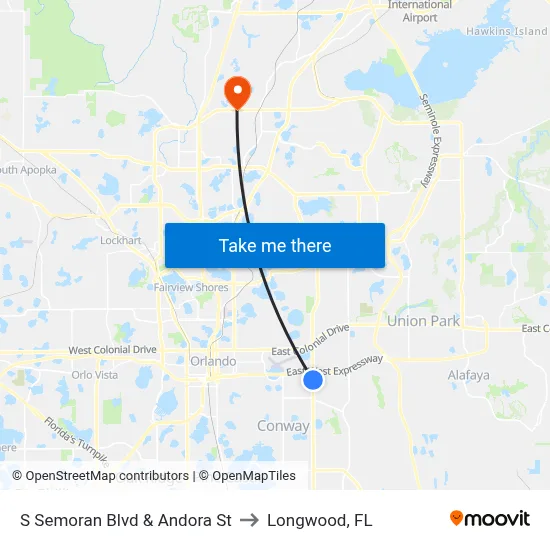 S Semoran Blvd & Andora St to Longwood, FL map