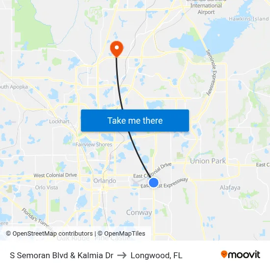 S Semoran Blvd & Kalmia Dr to Longwood, FL map