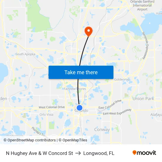 N Hughey Ave & W Concord St to Longwood, FL map