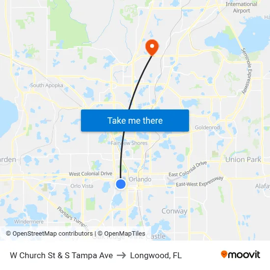 W Church St & S Tampa Ave to Longwood, FL map