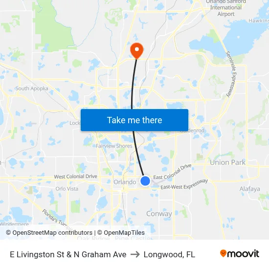 E Livingston St & N Graham Ave to Longwood, FL map