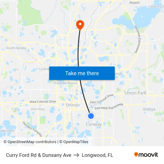 Curry Ford Rd & Dunsany Ave to Longwood, FL map