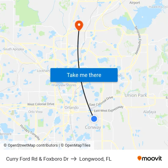 Curry Ford Rd & Foxboro Dr to Longwood, FL map