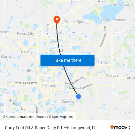 Curry Ford Rd & Raper Dairy Rd to Longwood, FL map