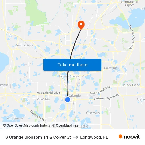 S Orange Blossom Trl & Colyer St to Longwood, FL map