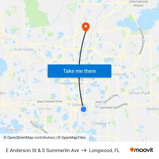 E Anderson St & S Summerlin Ave to Longwood, FL map