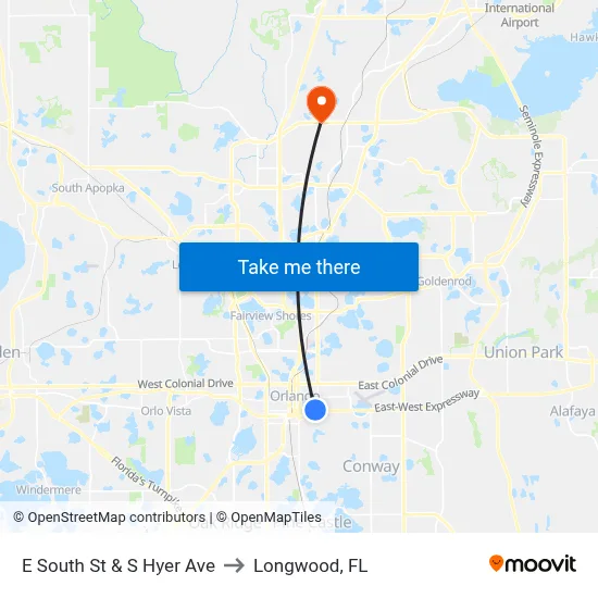 E South St & S Hyer Ave to Longwood, FL map