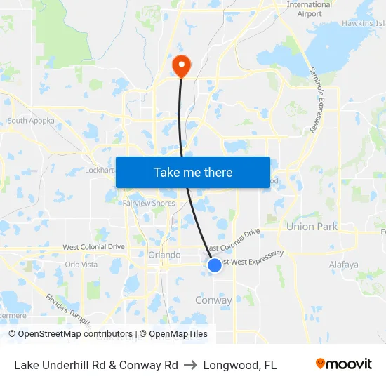 Lake Underhill Rd & Conway Rd to Longwood, FL map