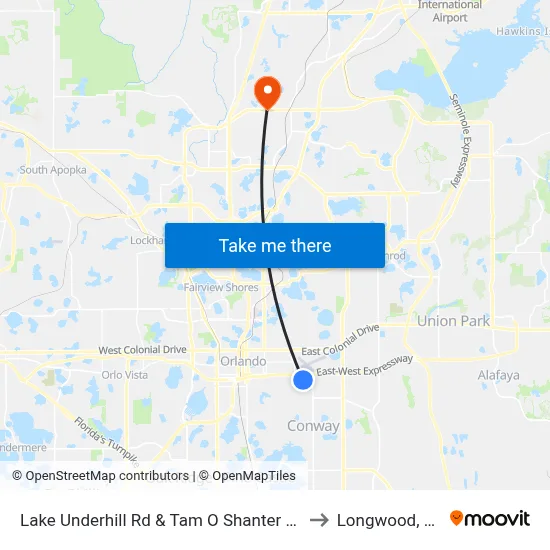 Lake Underhill Rd & Tam O Shanter Dr to Longwood, FL map