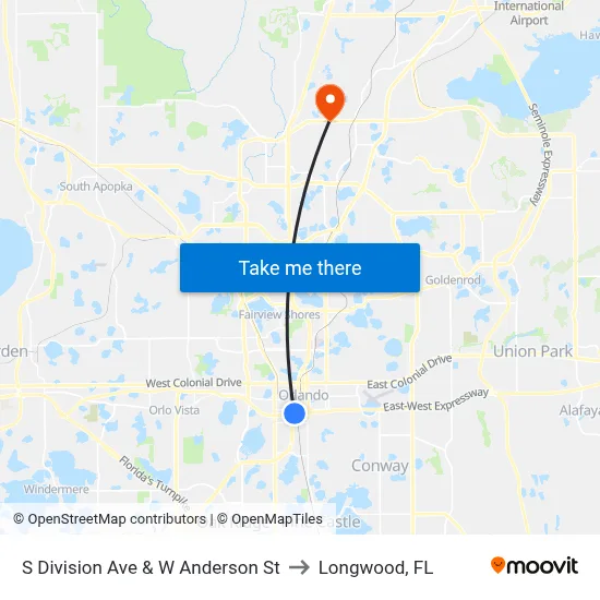 S Division Ave & W Anderson St to Longwood, FL map