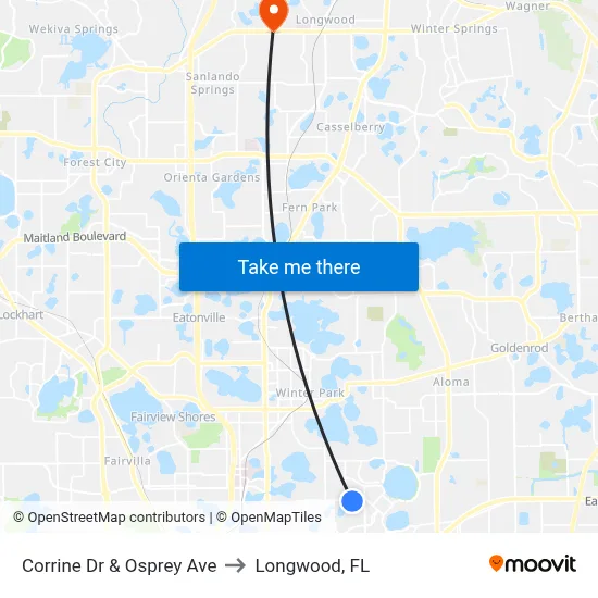 Corrine Dr & Osprey Ave to Longwood, FL map