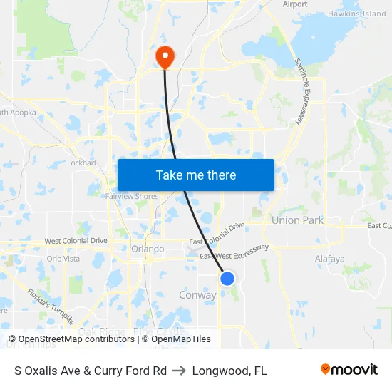 S Oxalis Ave & Curry Ford Rd to Longwood, FL map