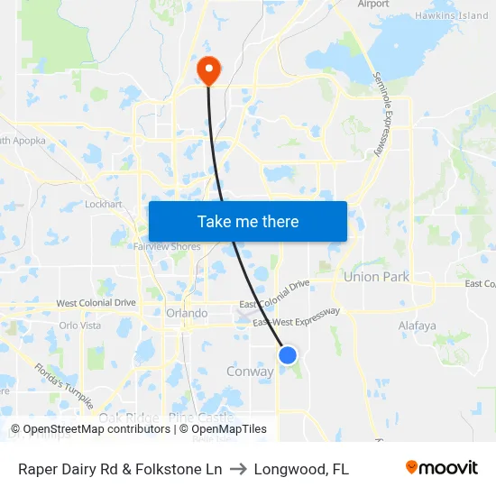 Raper Dairy Rd & Folkstone Ln to Longwood, FL map