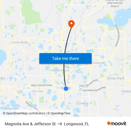 Magnolia Ave & Jefferson St to Longwood, FL map
