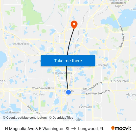 N Magnolia Ave & E Washington St to Longwood, FL map