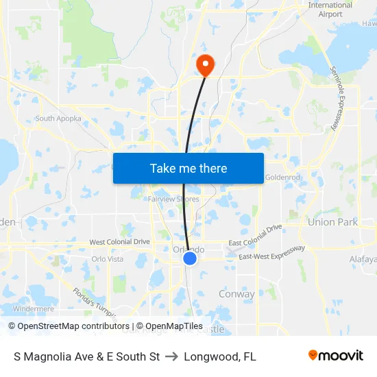 S Magnolia Ave & E South St to Longwood, FL map