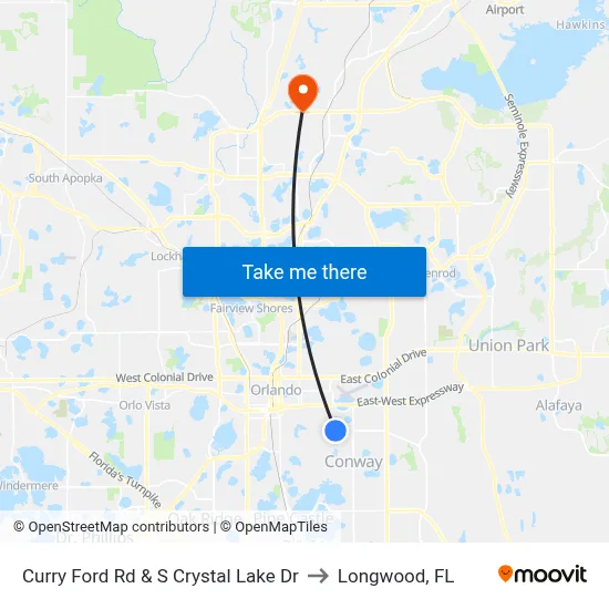 Curry Ford Rd & S Crystal Lake Dr to Longwood, FL map