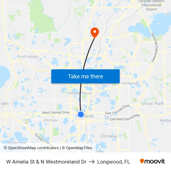 W Amelia St & N Westmoreland Dr to Longwood, FL map