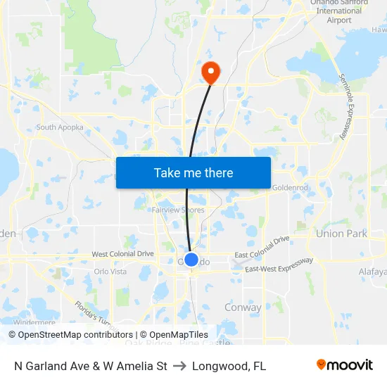 N Garland Ave & W Amelia St to Longwood, FL map