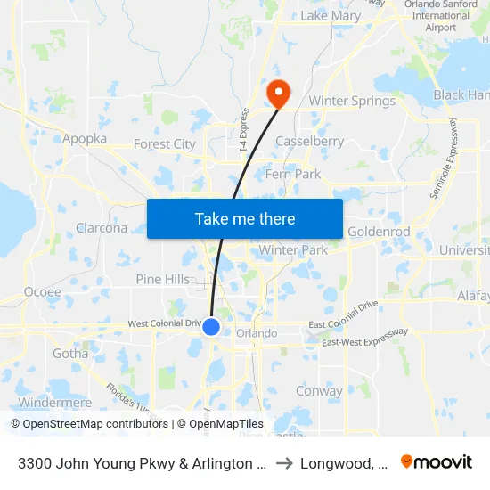 3300 John Young Pkwy & Arlington St to Longwood, FL map