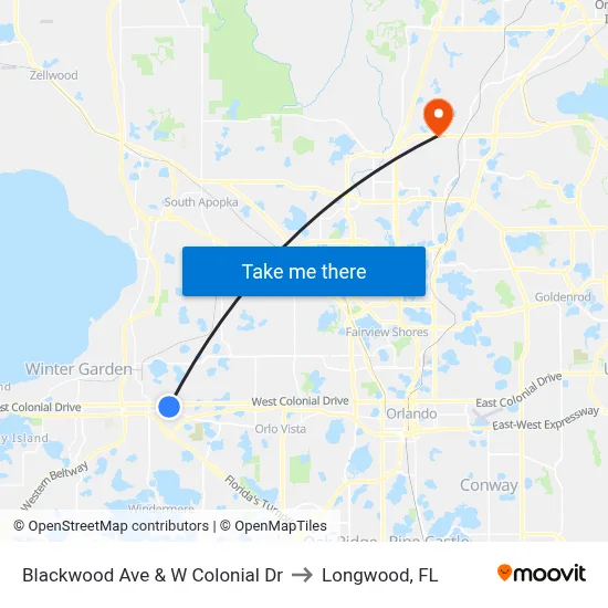 Blackwood Ave & W Colonial Dr to Longwood, FL map