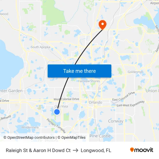 Raleigh St & Aaron H Dowd Ct to Longwood, FL map