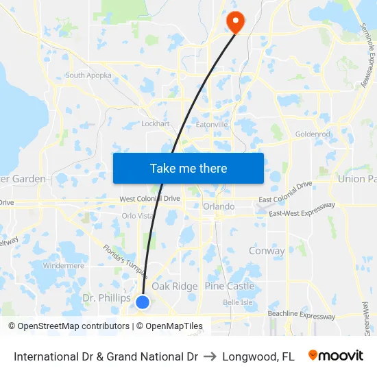 International Dr & Grand National Dr to Longwood, FL map