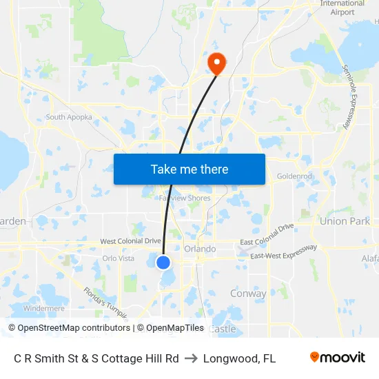 C R Smith St & S Cottage Hill Rd to Longwood, FL map