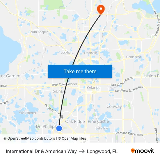 International Dr & American Way to Longwood, FL map