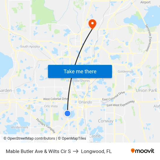 Mable Butler Ave & Wilts Cir S to Longwood, FL map