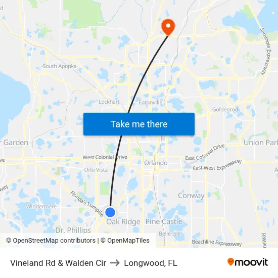 Vineland Rd & Walden Cir to Longwood, FL map