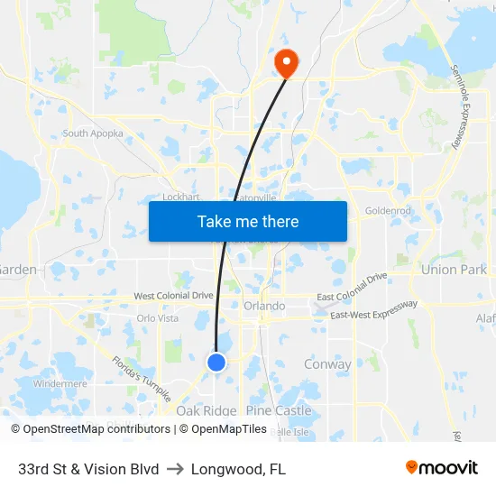 33rd St & Vision Blvd to Longwood, FL map