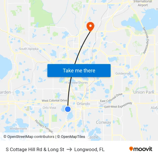 S Cottage Hill Rd & Long St to Longwood, FL map