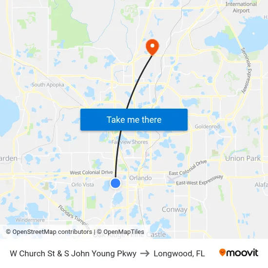 W Church St & S John Young Pkwy to Longwood, FL map