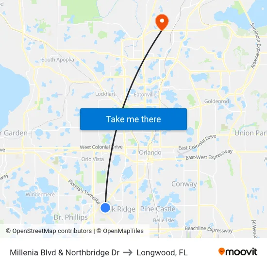 Millenia Blvd & Northbridge Dr to Longwood, FL map