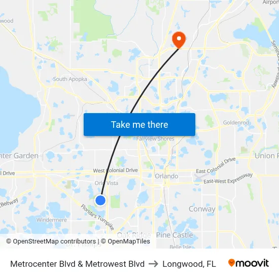Metrocenter Blvd & Metrowest Blvd to Longwood, FL map