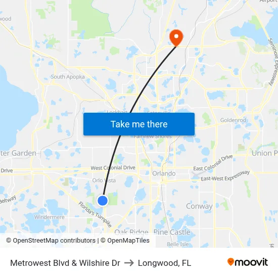Metrowest Blvd & Wilshire Dr to Longwood, FL map