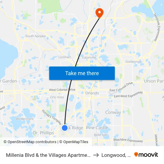 Millenia Blvd & the Villages Apartments to Longwood, FL map