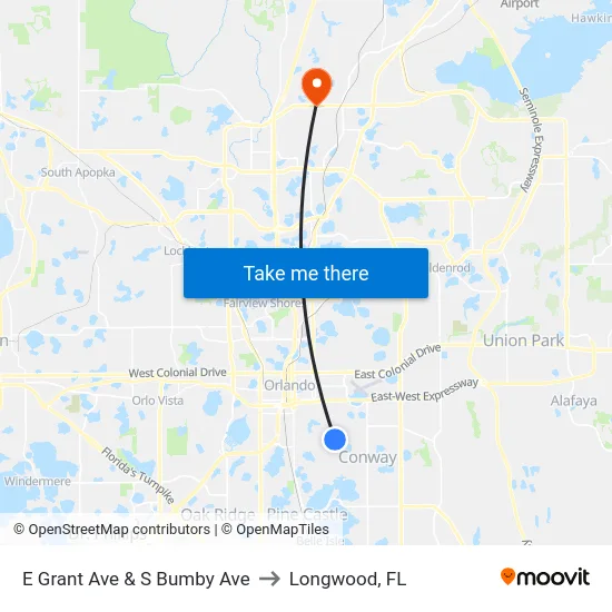 E Grant Ave & S Bumby Ave to Longwood, FL map