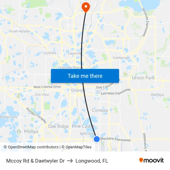 Mccoy Rd & Daetwyler Dr to Longwood, FL map