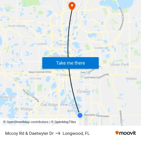 Mccoy Rd & Daetwyler Dr to Longwood, FL map