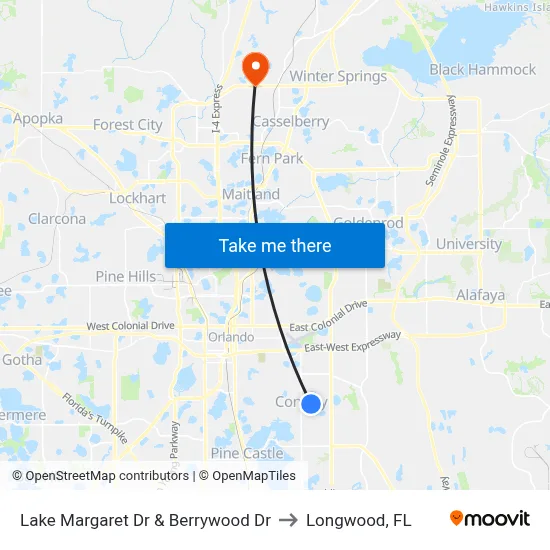 Lake Margaret Dr & Berrywood Dr to Longwood, FL map