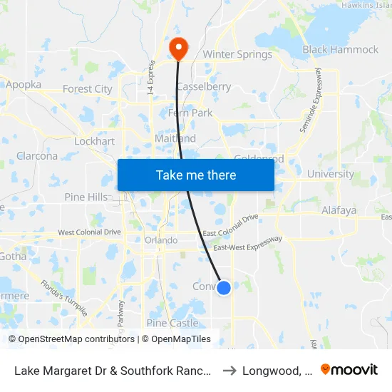 Lake Margaret Dr & Southfork Ranch Dr to Longwood, FL map