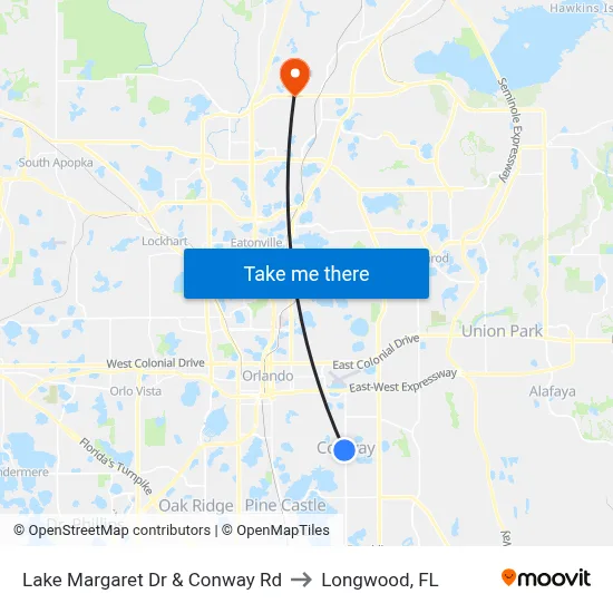 Lake Margaret Dr & Conway Rd to Longwood, FL map